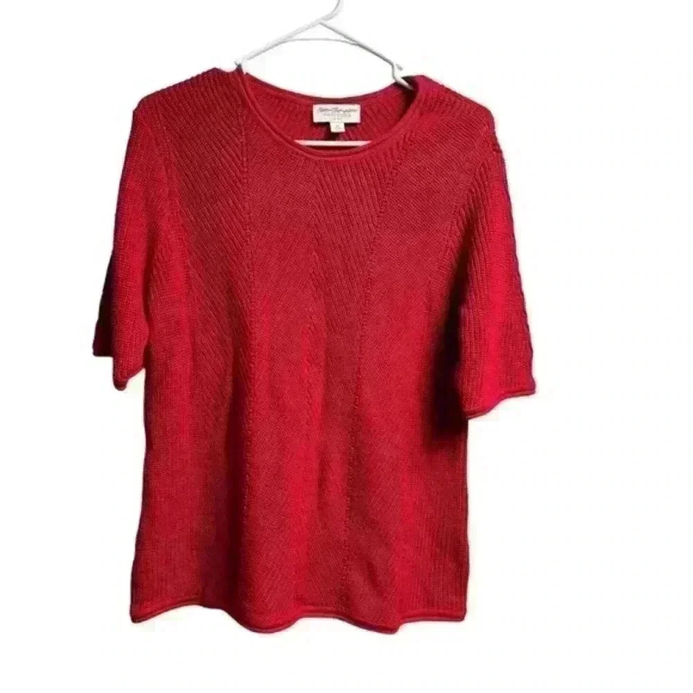 Norm Thompson Women's Red Short Sleeve Knit Sweater Top Size Medium